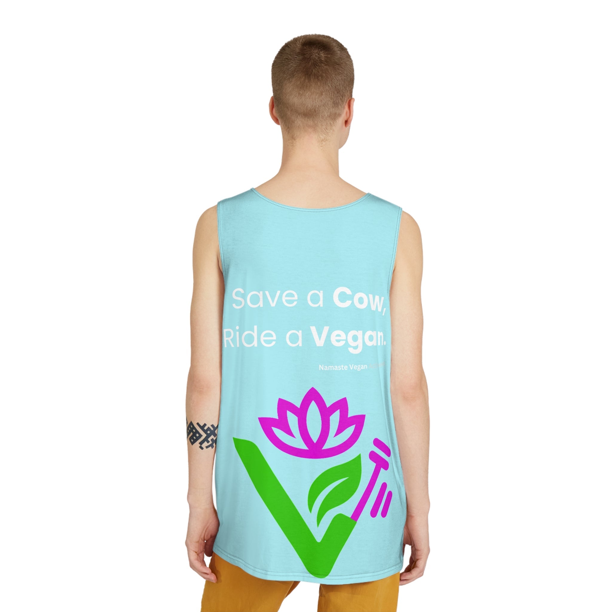 Vegan Awareness Tank Top — "Save a Cow, Ride a Vegan" Graphic Printify