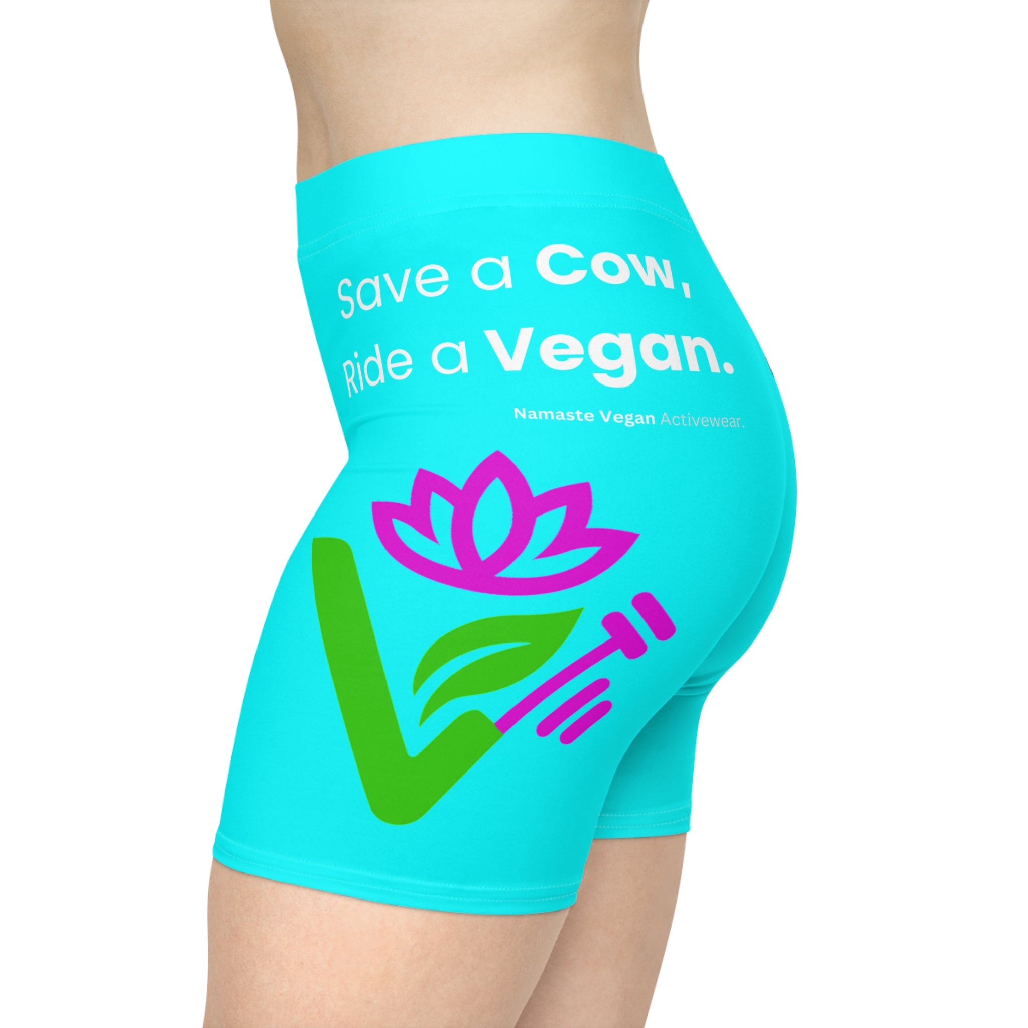 Vegan Ride & Save Floral Biker Shorts — 'Save a Cow, Ride a Vegan' Activewear Printify