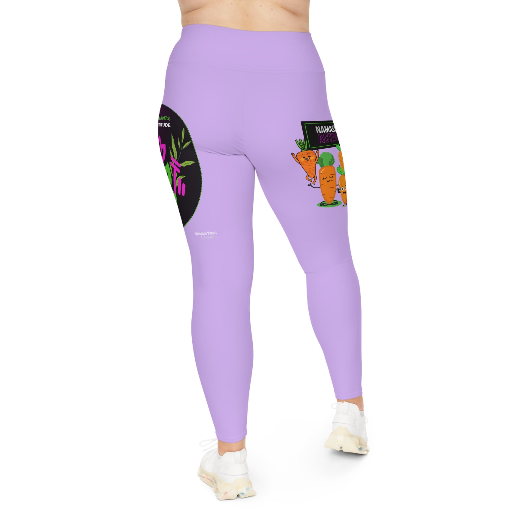 Plus Size Vegan Leggings — “Save a Cow, Ride a Vegan” Purple AOP Printify
