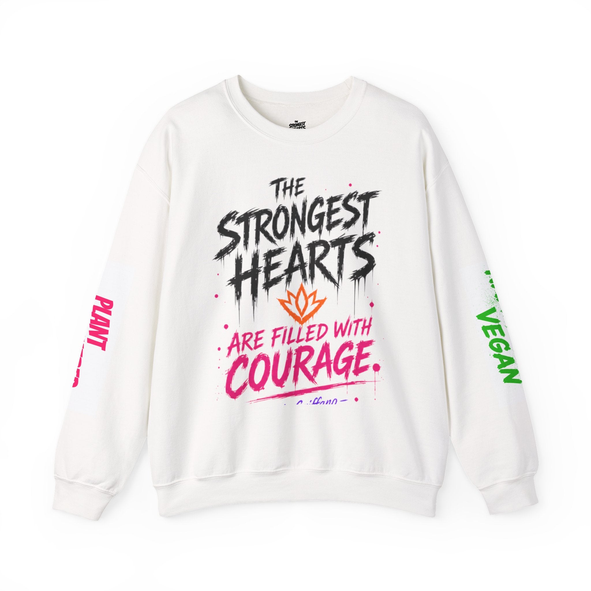 Crewneck Sweatshirt — “The Strongest Hearts Are Filled With Courage” Vegan Namaste Activewear Printify