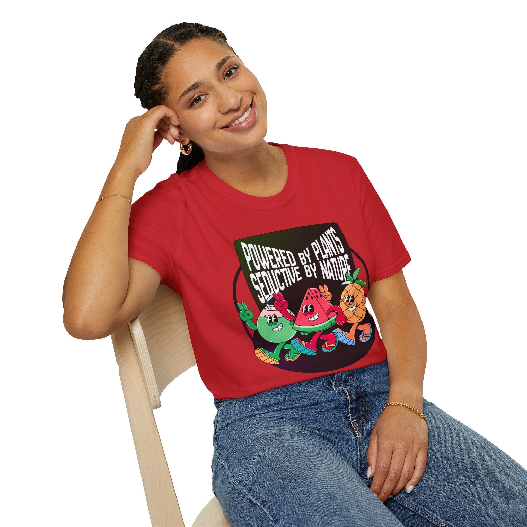 Vegan Power T-Shirt — "Powered by Plants, Seductive by Nature" Plant-Based Graphic Tee Printify