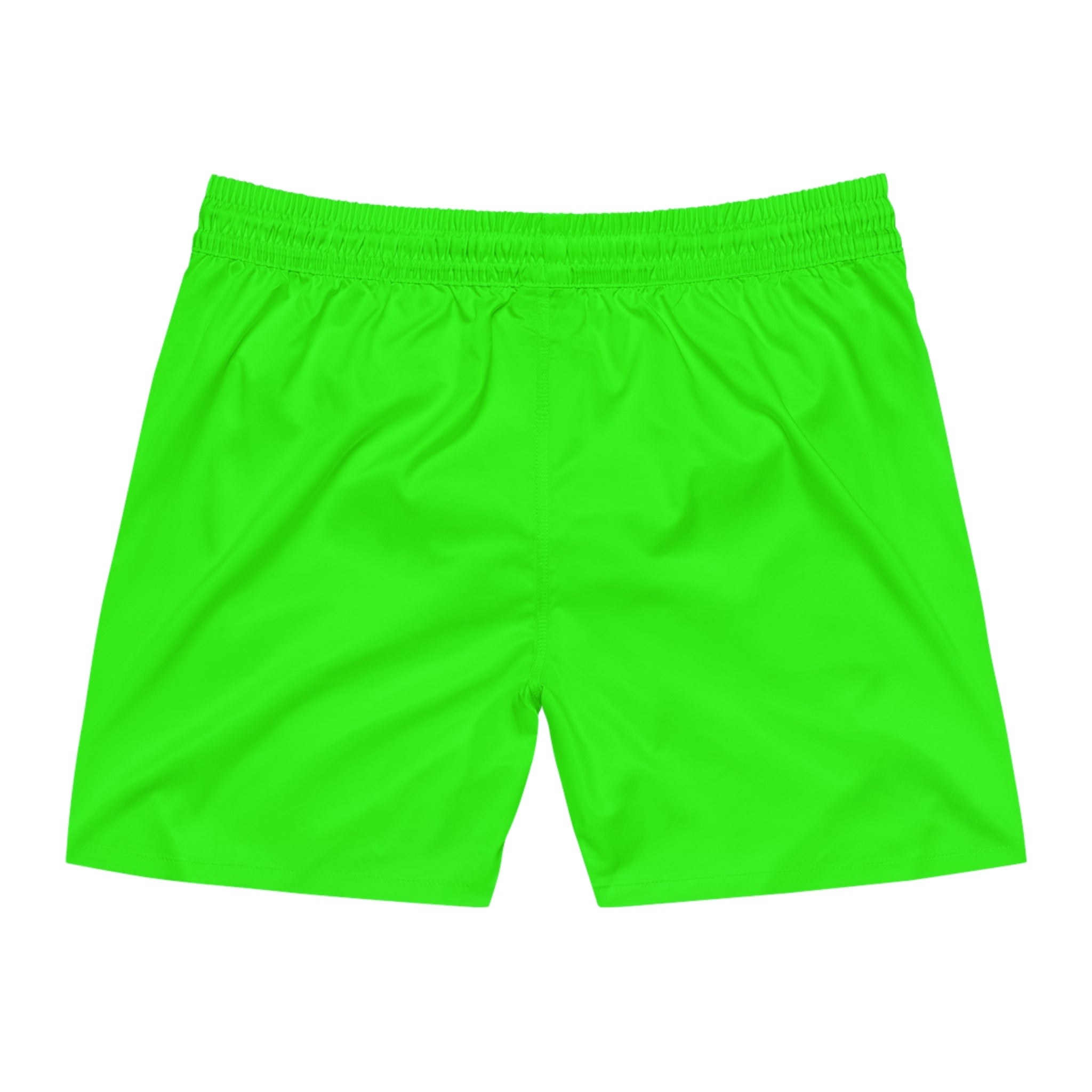 Men's Neon Green Swim Shorts with 'Namaste Vegan' Carrot Cartoon Design Printify