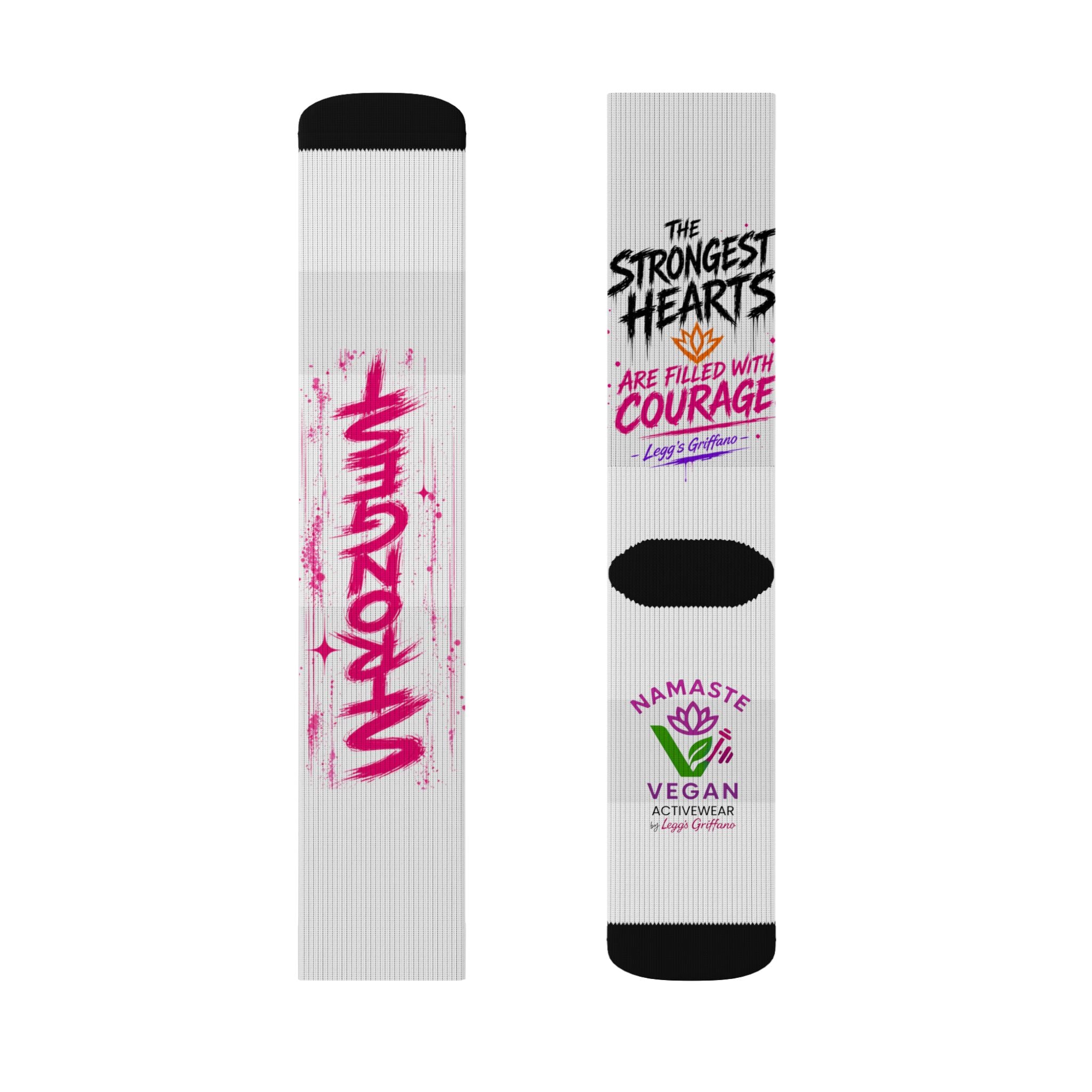 Inspirational Sublimation Socks — “The Strongest Hearts Are Filled With Courage” Athletic Crew Printify