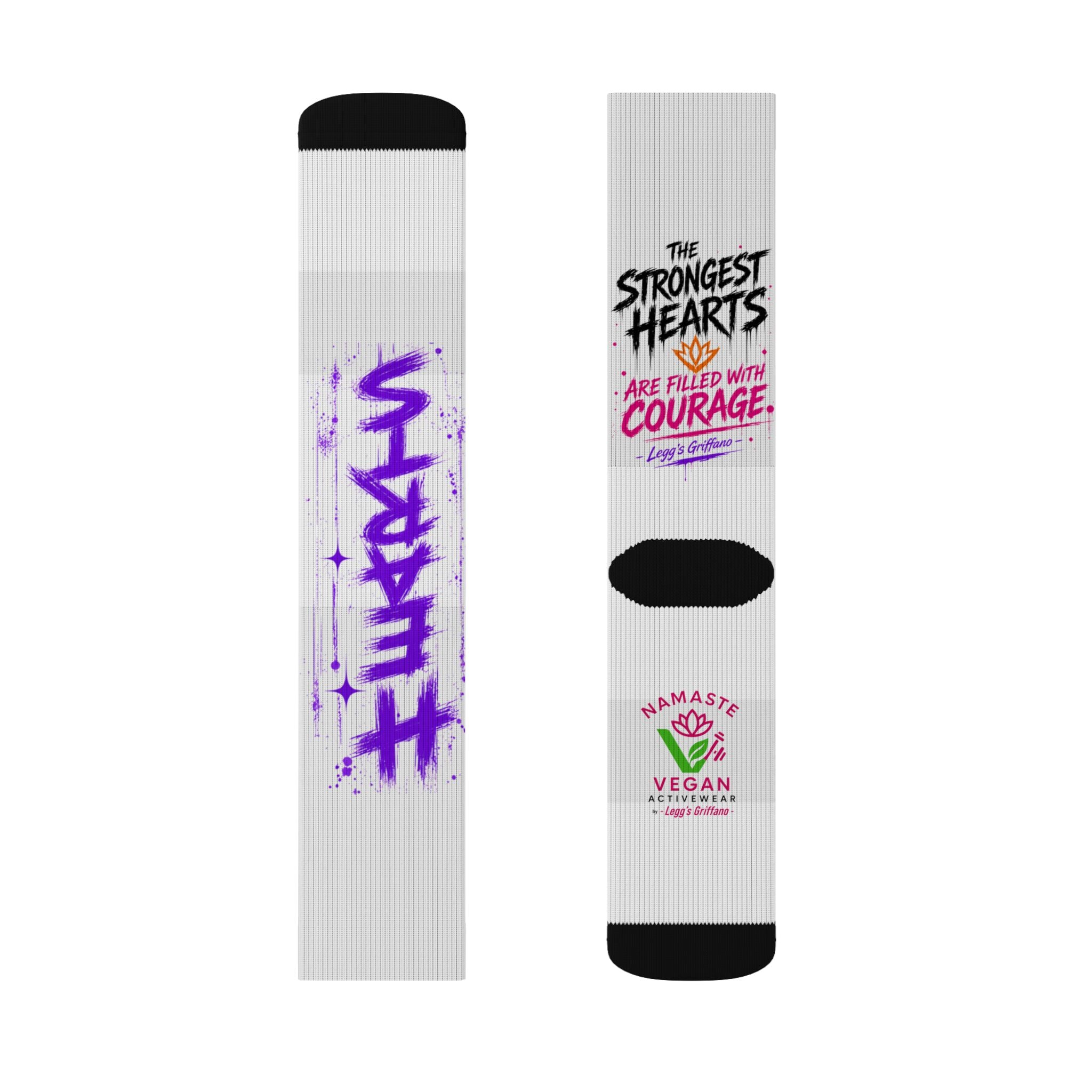 Inspirational Sublimation Socks — “The Strongest Hearts Are Filled With Courage” Athletic Crew Printify