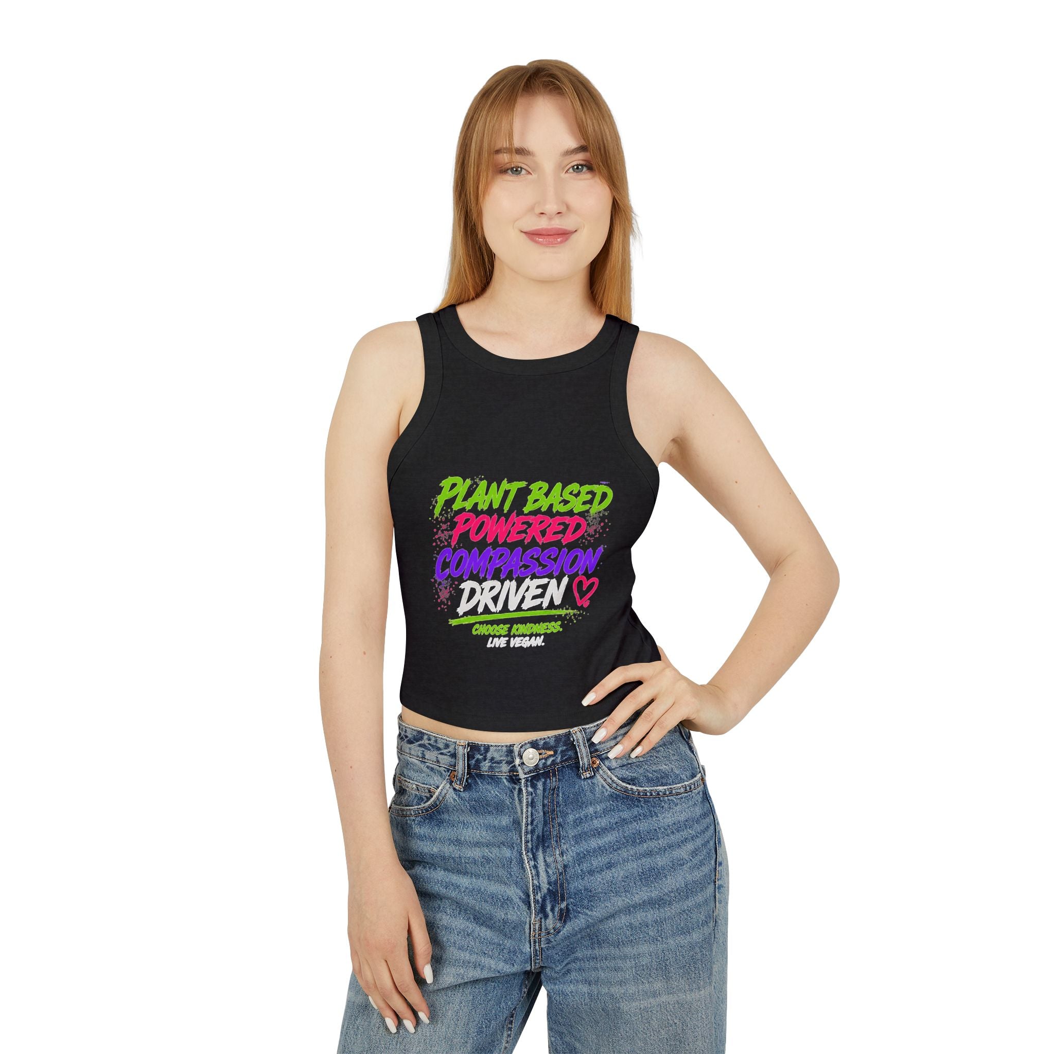 Women's Micro Rib Racer Tank Top- POWERED COMPASSION DRIVEN Printify