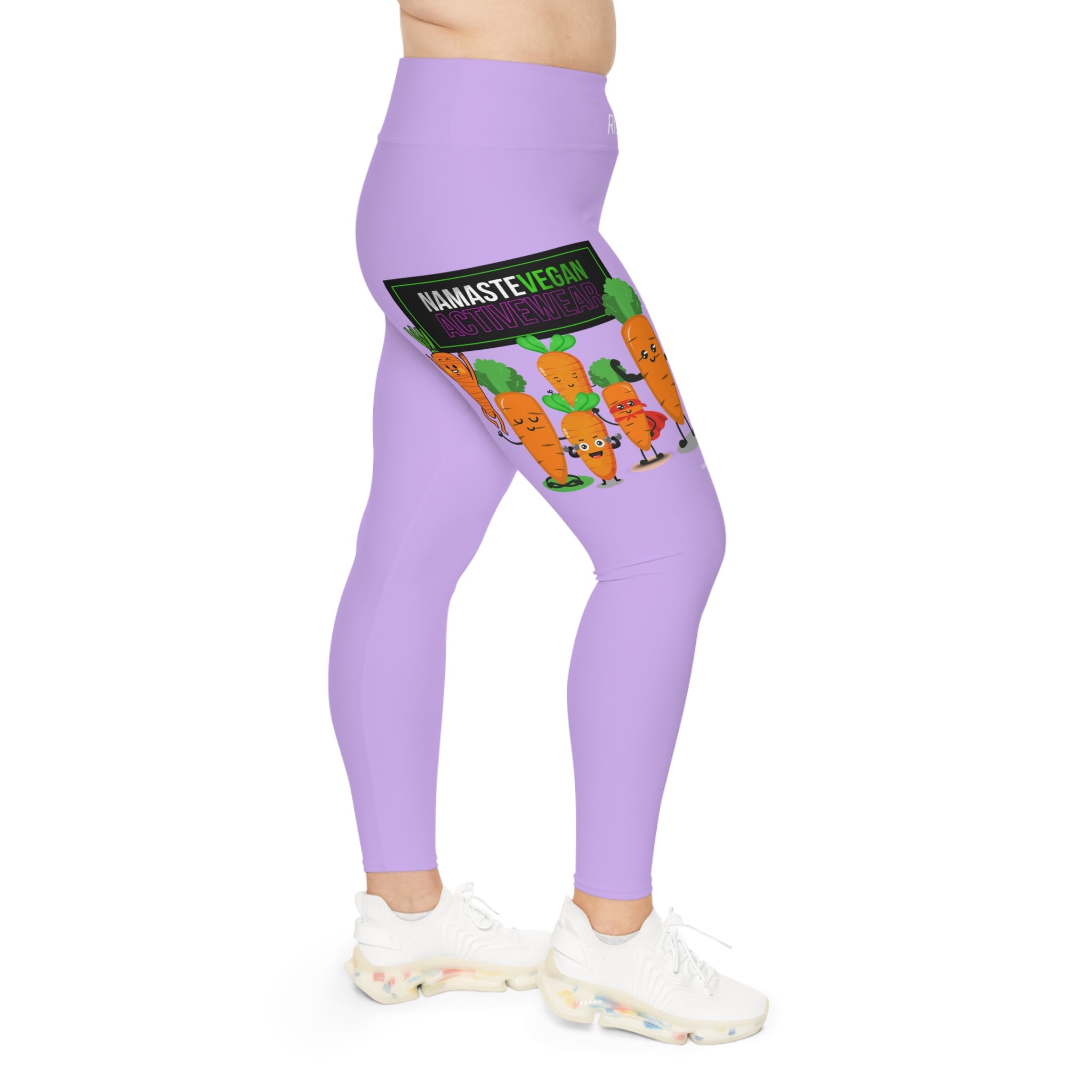 Plus Size Vegan Leggings — “Save a Cow, Ride a Vegan” Purple AOP Printify