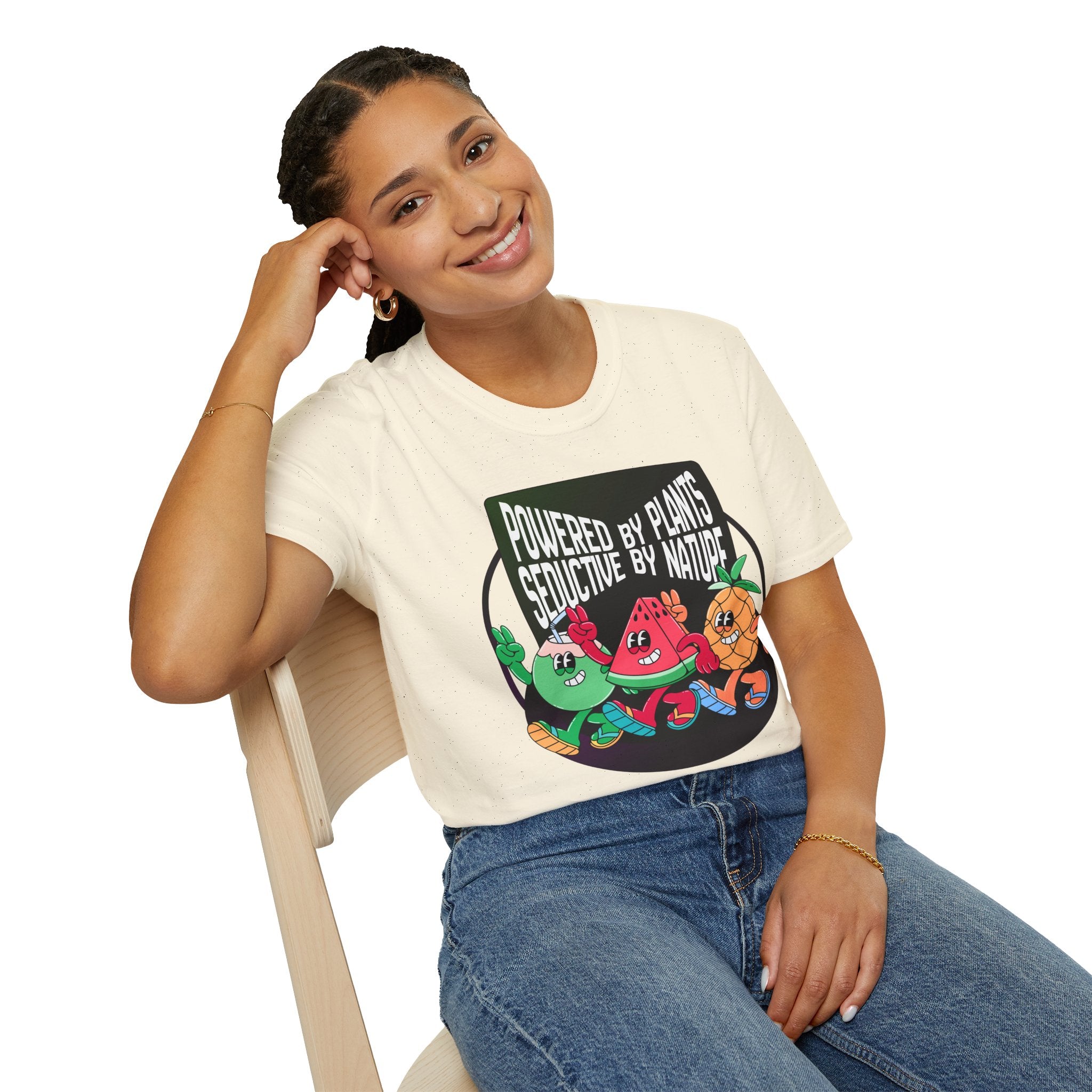 Vegan Power T-Shirt — "Powered by Plants, Seductive by Nature" Plant-Based Graphic Tee Printify