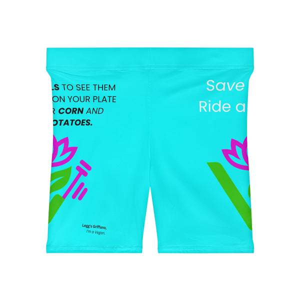Vegan Ride & Save Floral Biker Shorts — 'Save a Cow, Ride a Vegan' Activewear Printify