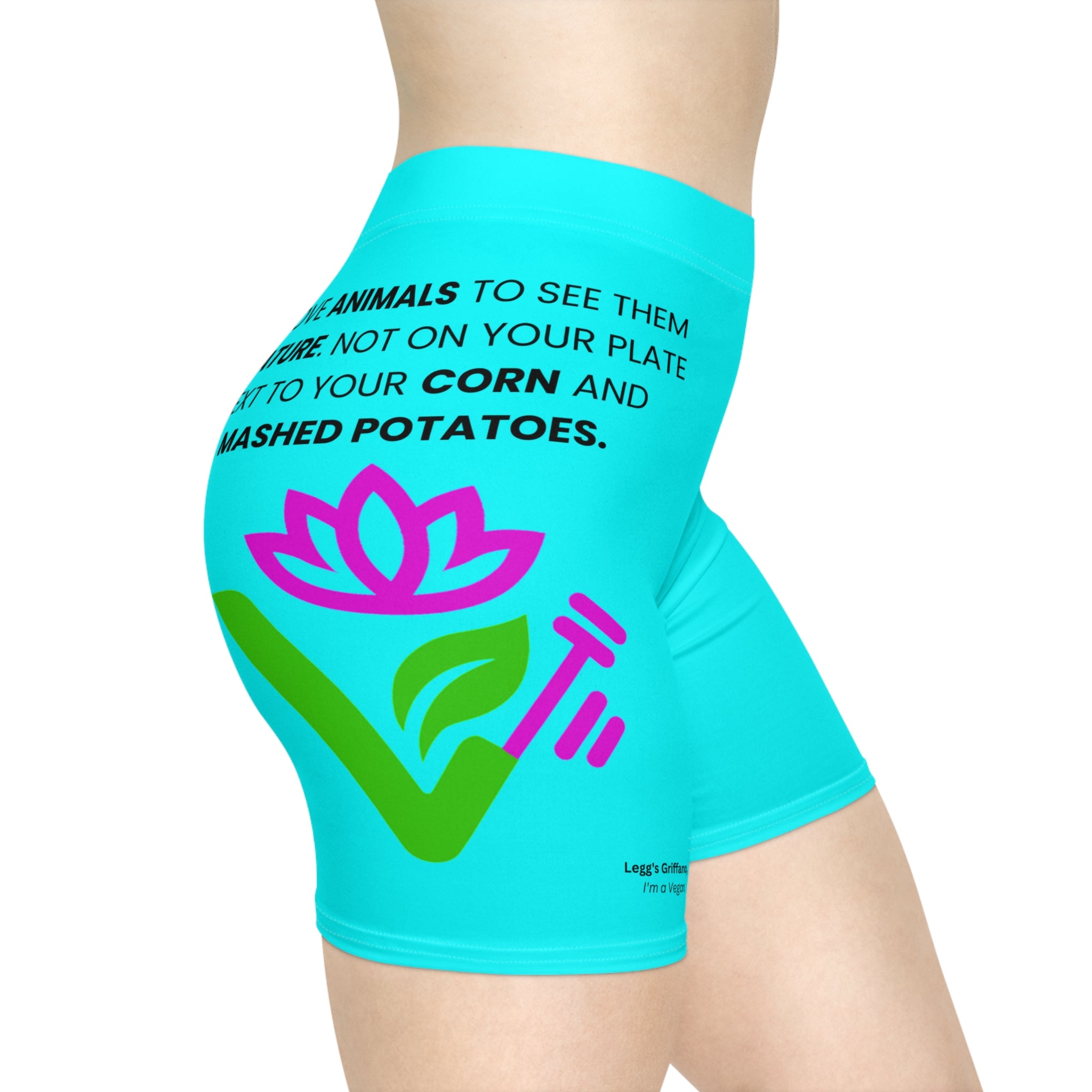 Vegan Ride & Save Floral Biker Shorts — 'Save a Cow, Ride a Vegan' Activewear Printify