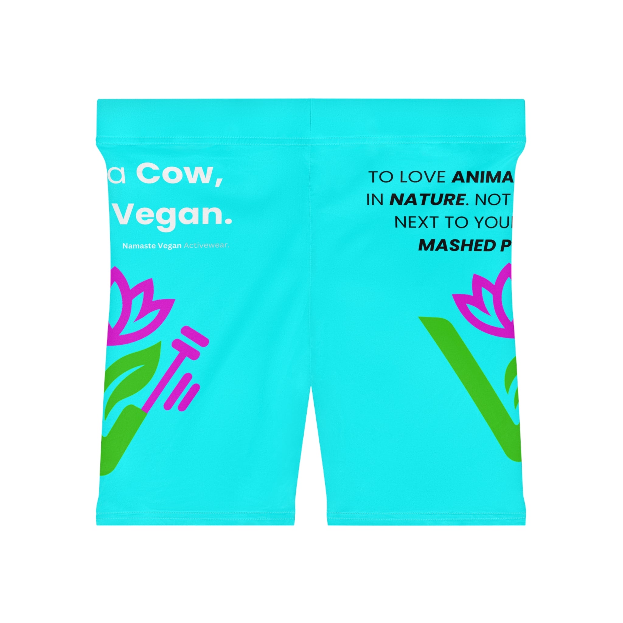 Vegan Ride & Save Floral Biker Shorts — 'Save a Cow, Ride a Vegan' Activewear Printify