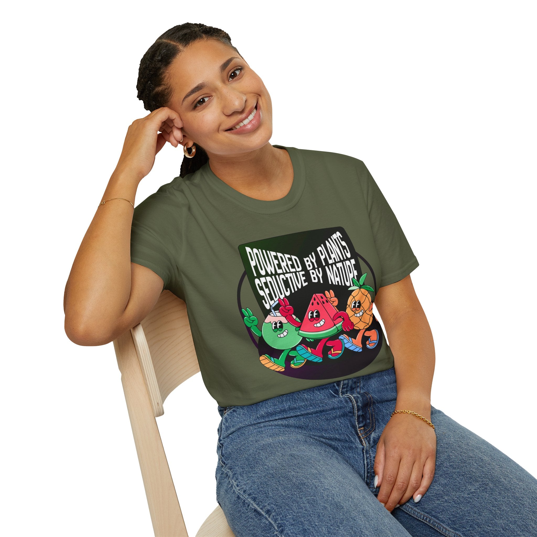 Vegan Power T-Shirt — "Powered by Plants, Seductive by Nature" Plant-Based Graphic Tee Printify
