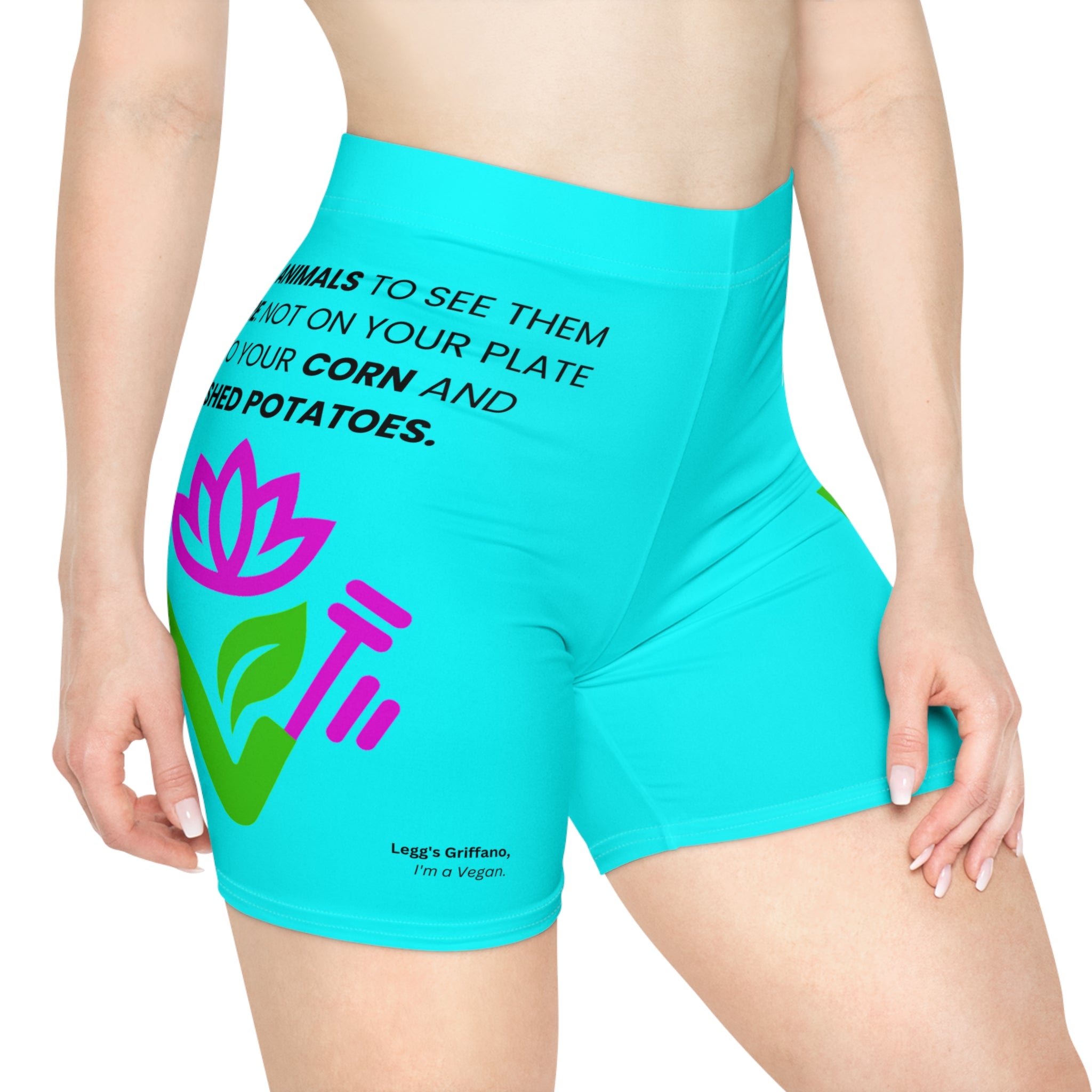 Vegan Ride & Save Floral Biker Shorts — 'Save a Cow, Ride a Vegan' Activewear Printify