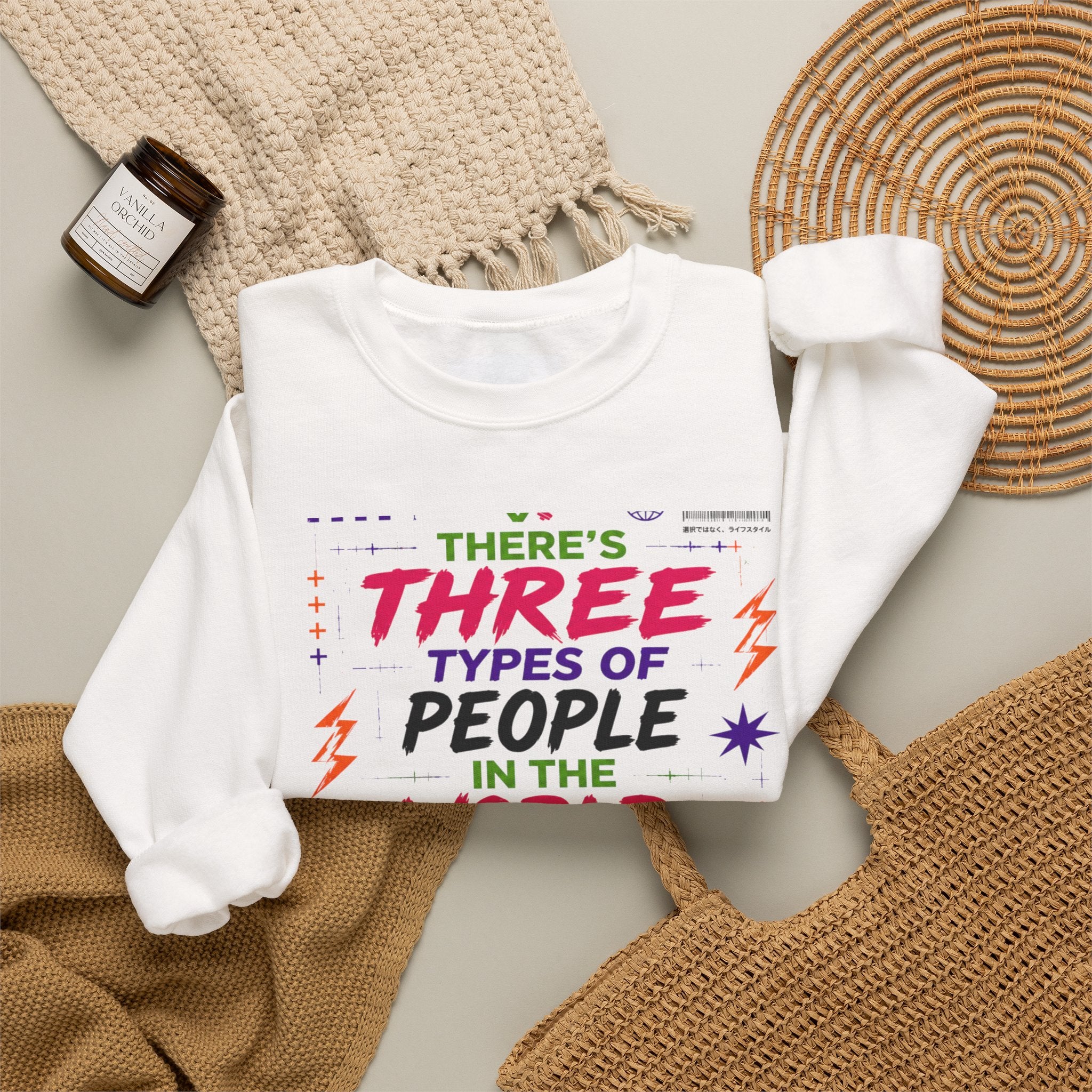 Vegan Namaste Sweatshirt — "There’s Three Types of People" Crewneck Printify