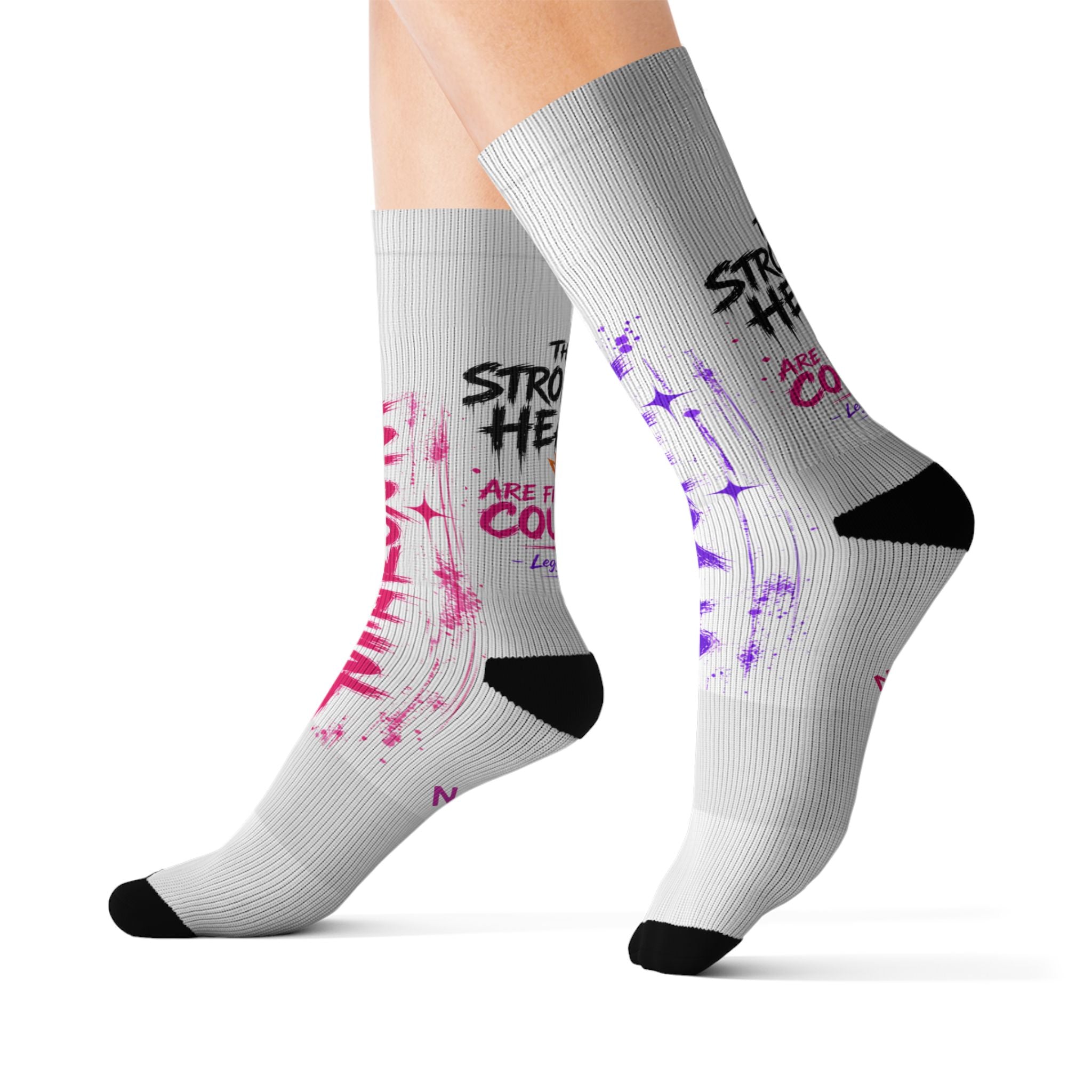 Inspirational Sublimation Socks — “The Strongest Hearts Are Filled With Courage” Athletic Crew Printify