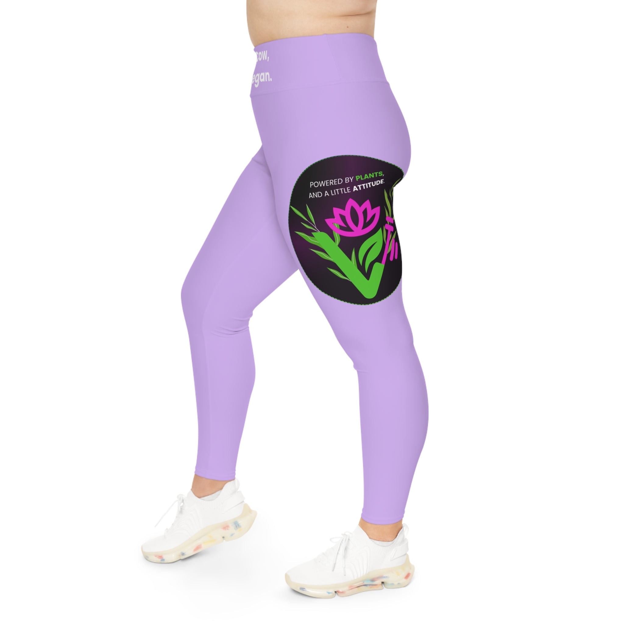 Plus Size Vegan Leggings — “Save a Cow, Ride a Vegan” Purple AOP Printify