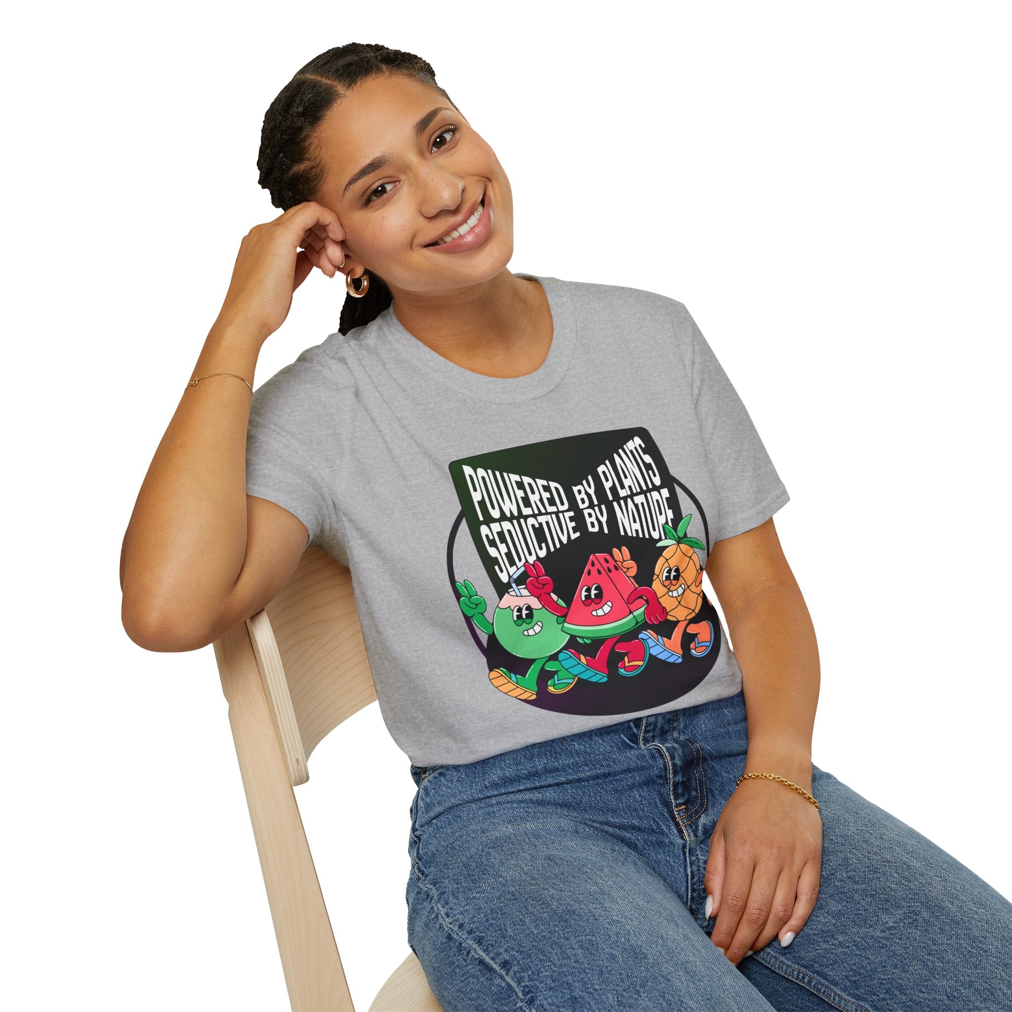Vegan Power T-Shirt — "Powered by Plants, Seductive by Nature" Plant-Based Graphic Tee Printify