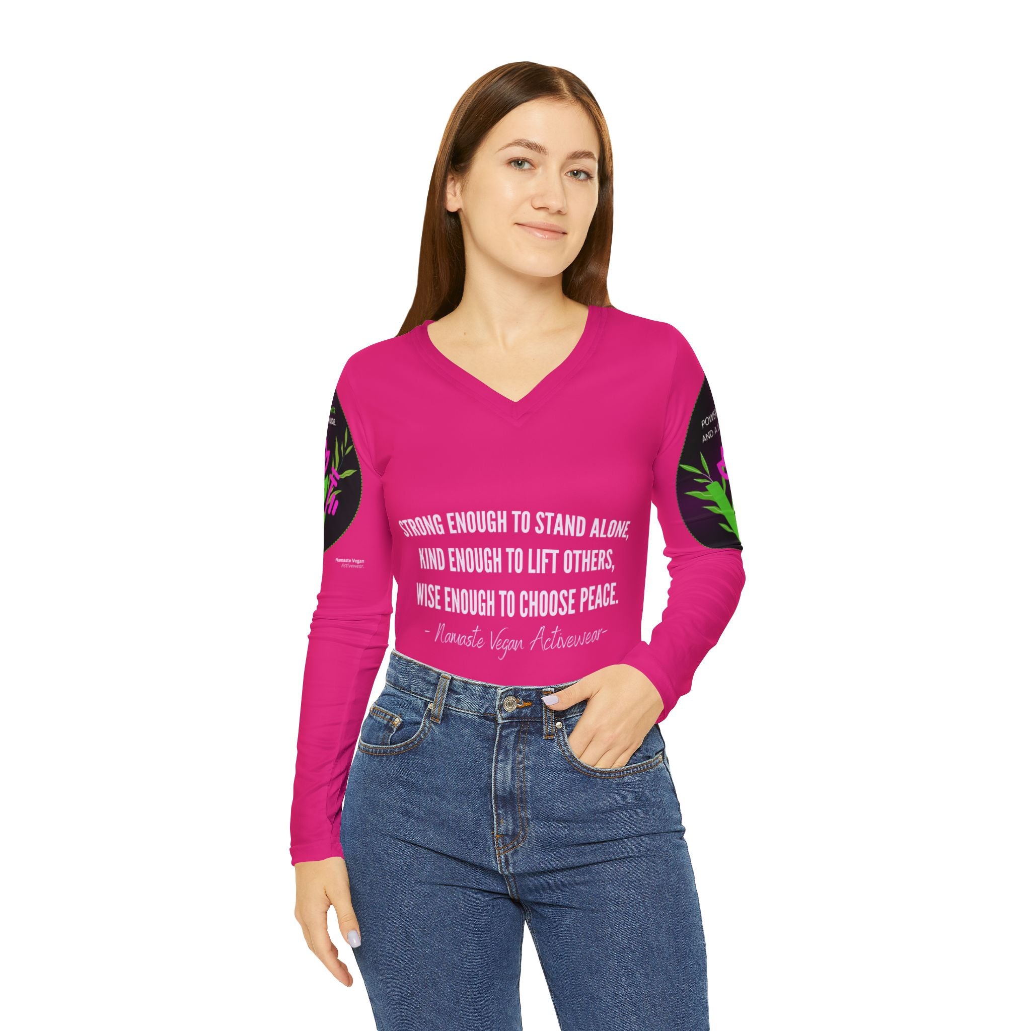 Namaste Vegan Activewear V-Neck Long Sleeve — Inspirational Yoga Top Printify