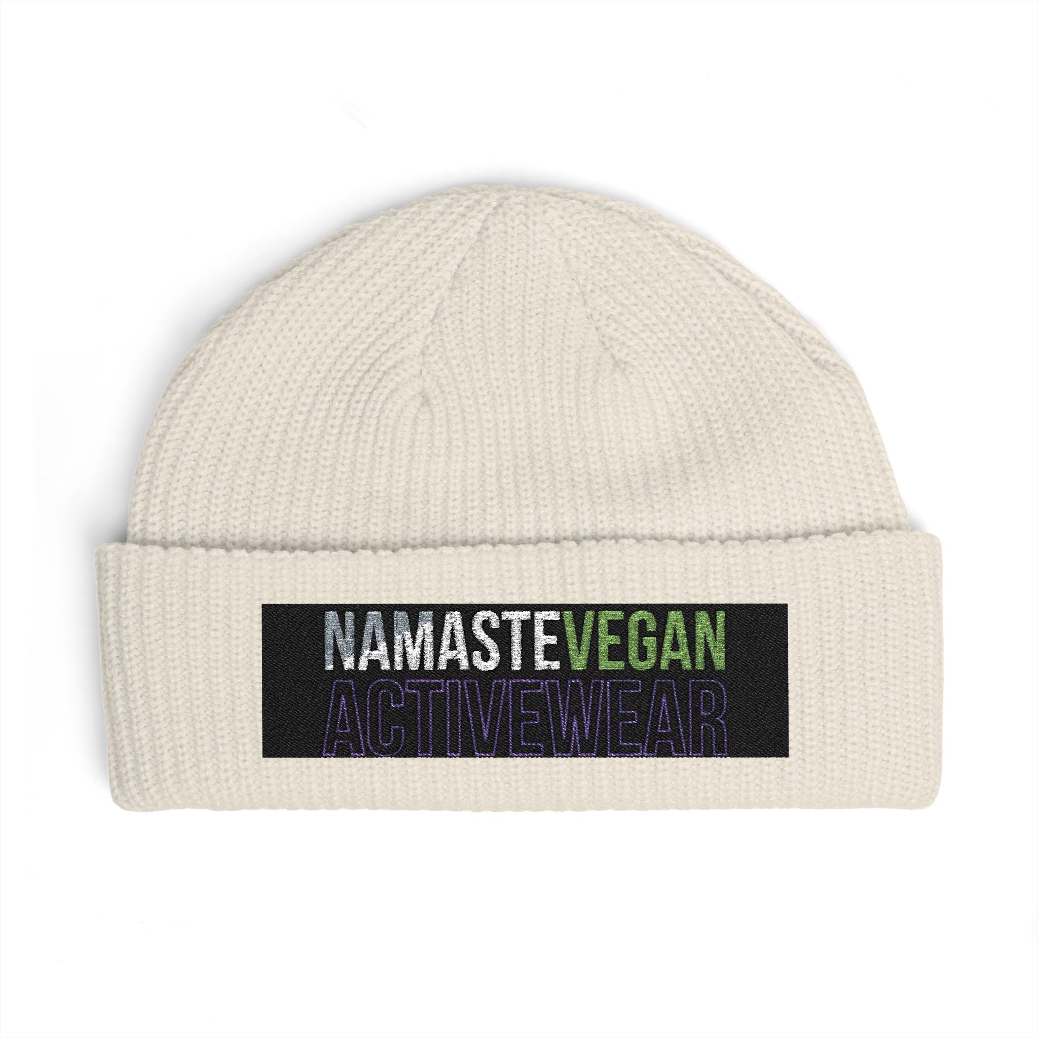 Cuff Beanie — "Namaste Vegan" Embroidered Eco-Friendly Beanie Printify