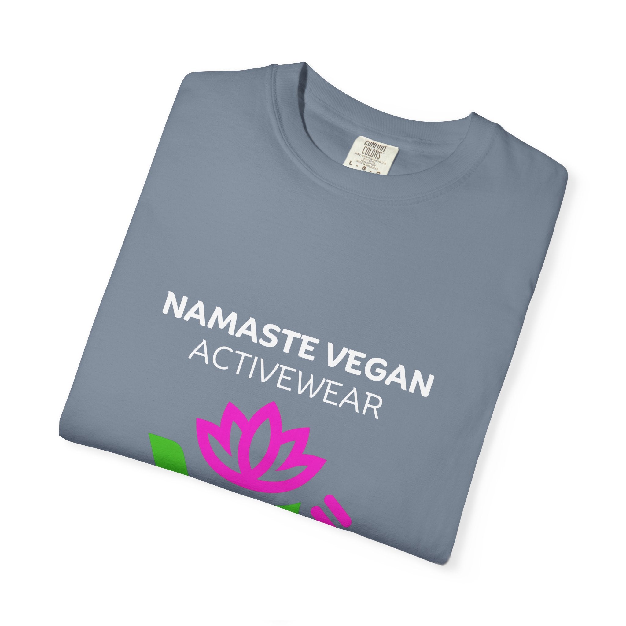 Vegan Namaste T-Shirt — "Namaste Vegan Activewear" with Lotus & Veggie Characters Printify
