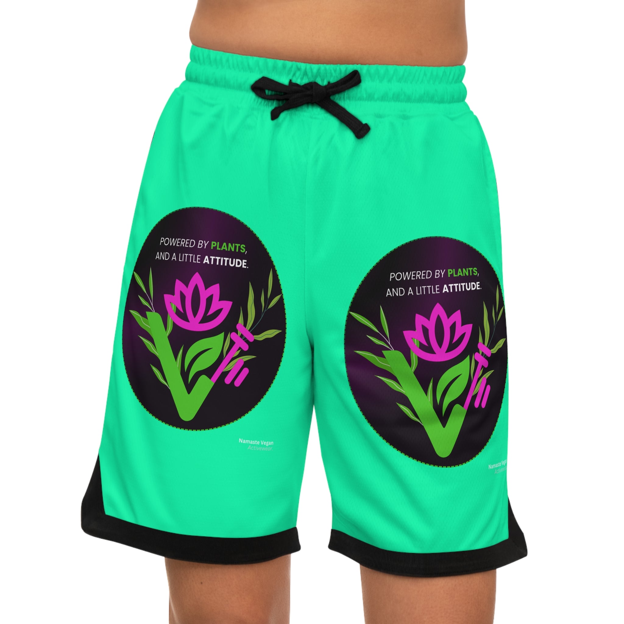 Basketball Shorts — "Powered by Plants" Floral Logo Rib Shorts Printify
