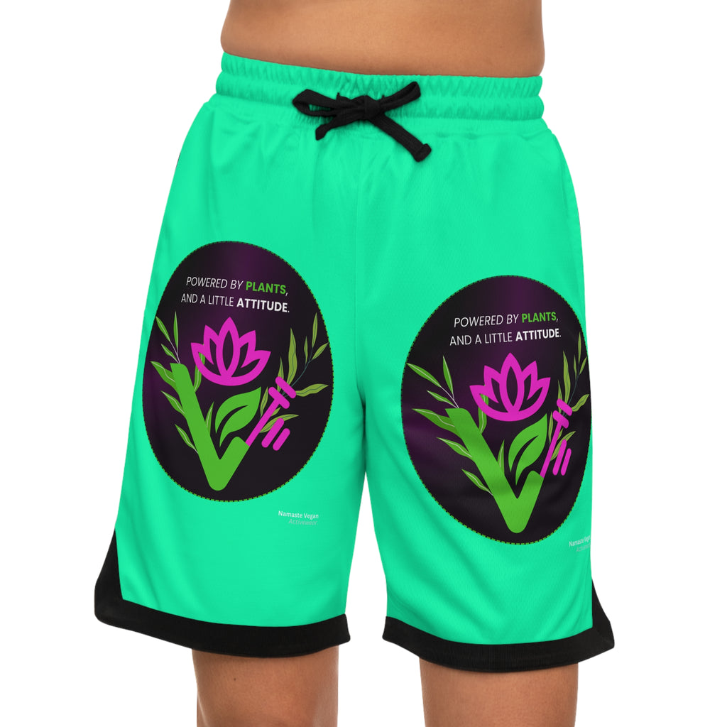 Basketball Shorts — "Powered by Plants" Floral Logo Rib Shorts