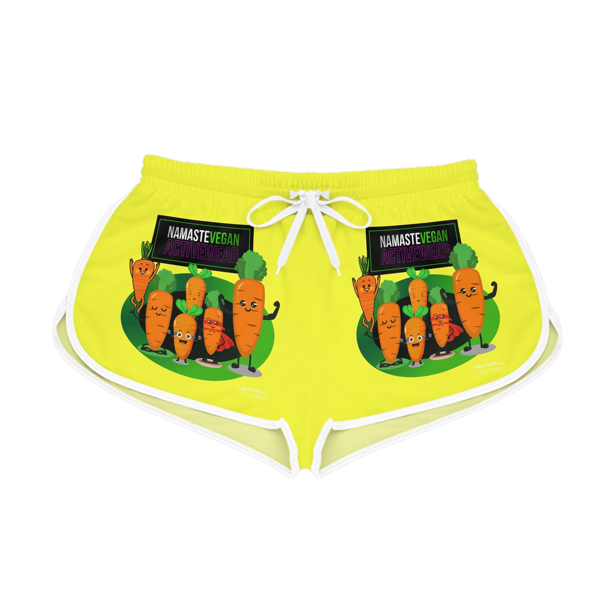 Vegan Namaste Carrot Crew Women's Relaxed Shorts — Bright Yellow AOP Lounge Shorts