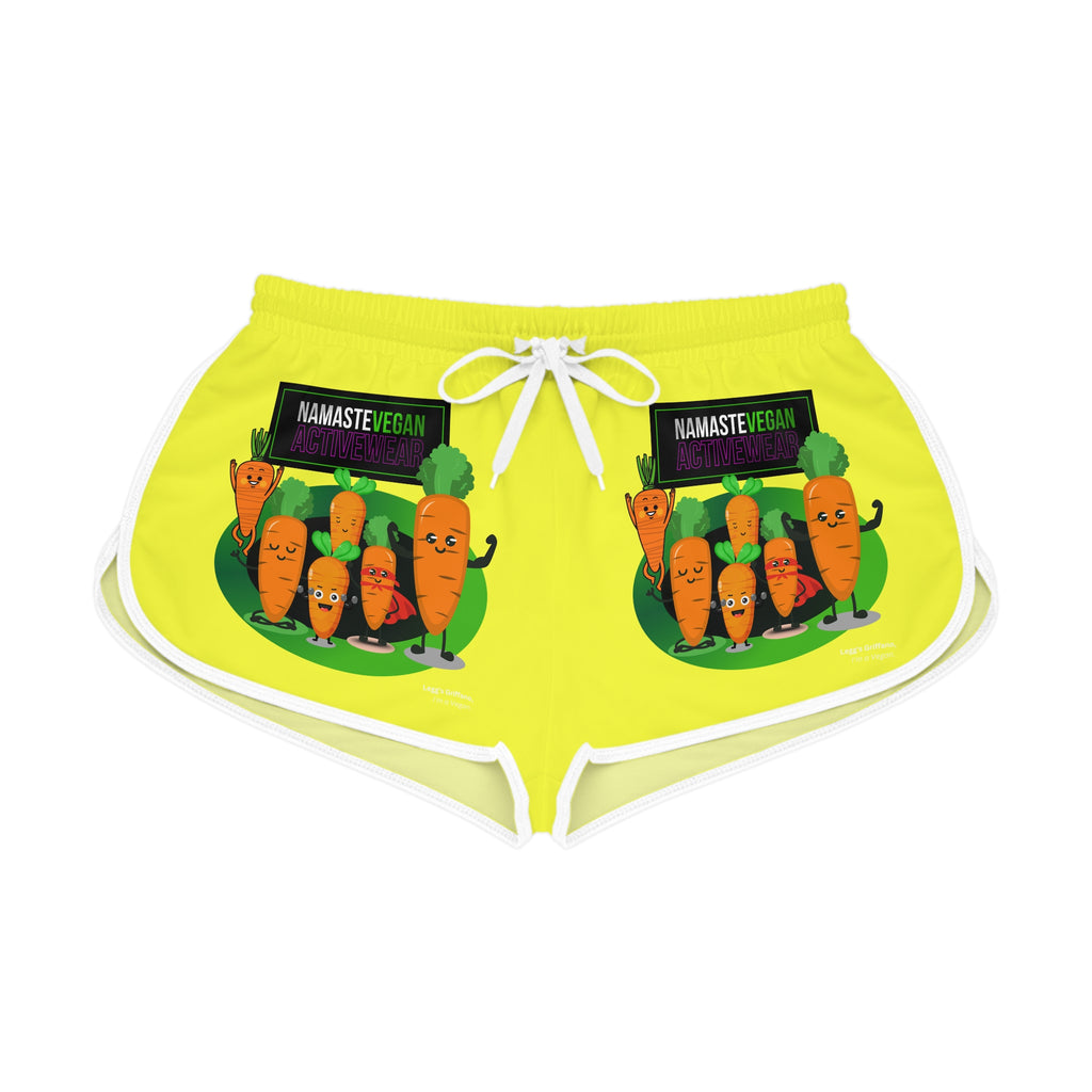 Vegan Namaste Carrot Crew Women's Relaxed Shorts — Bright Yellow AOP Lounge Shorts