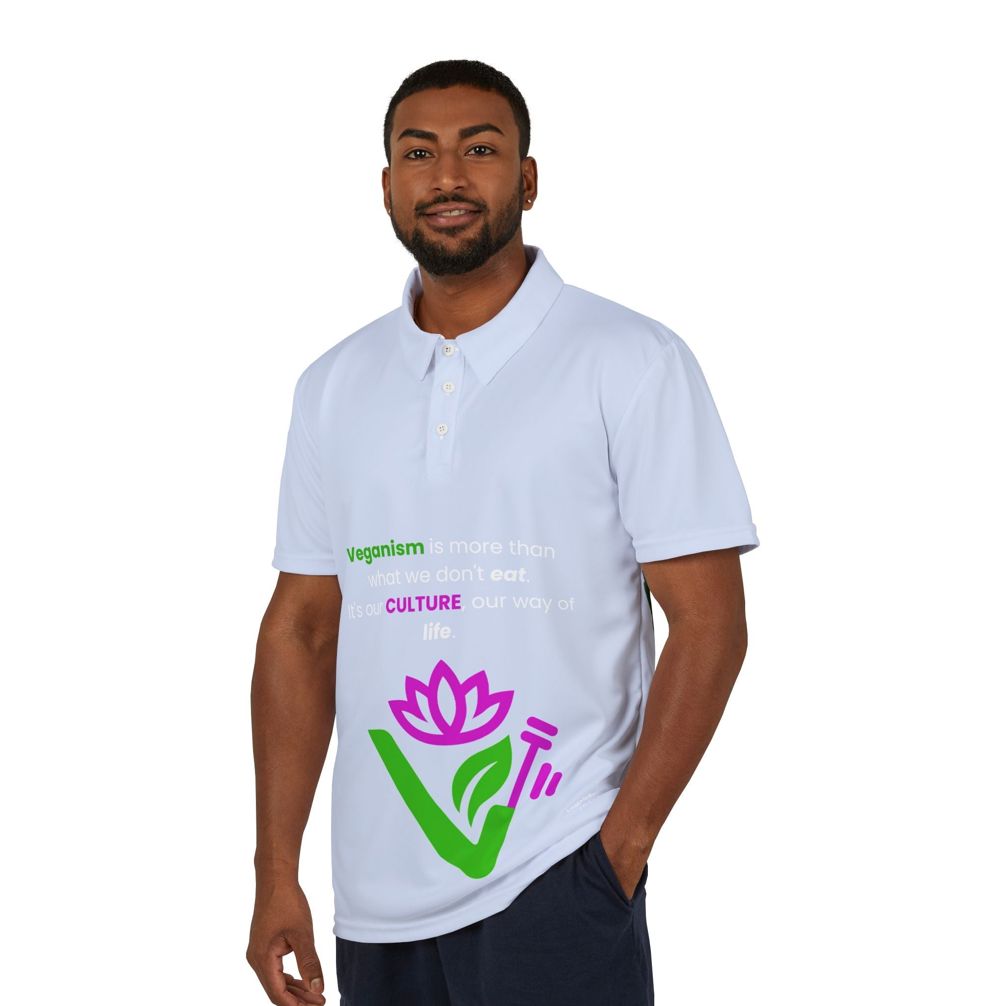 Veganism Is More Than A Diet Polo Shirt — Lotus V Logo Plant-Based Tee Printify