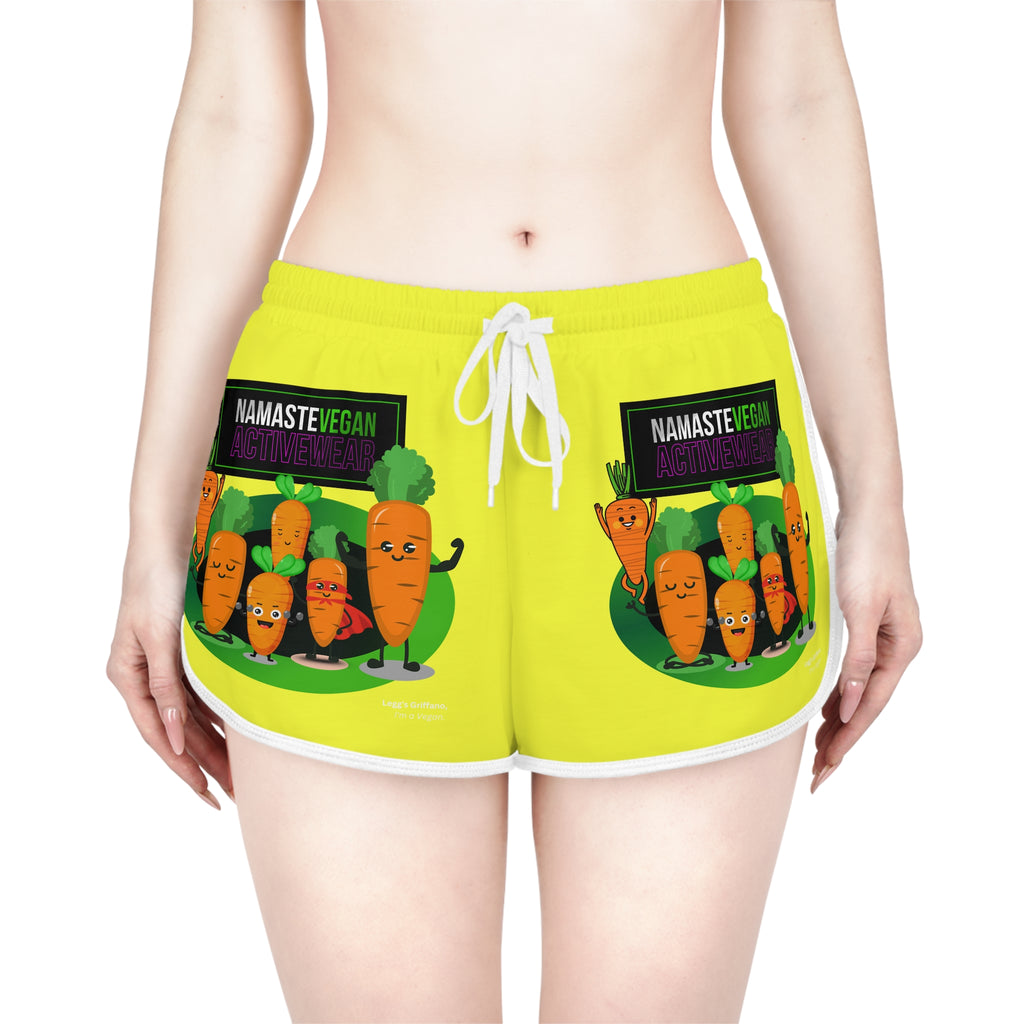 Vegan Namaste Carrot Crew Women's Relaxed Shorts — Bright Yellow AOP Lounge Shorts