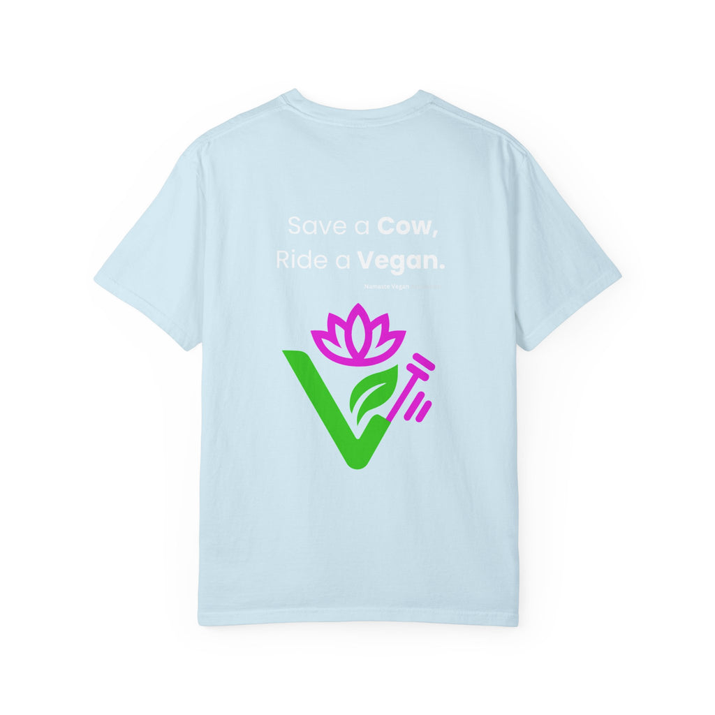 Vegan Namaste T-Shirt — "Namaste Vegan Activewear" with Lotus & Veggie Characters