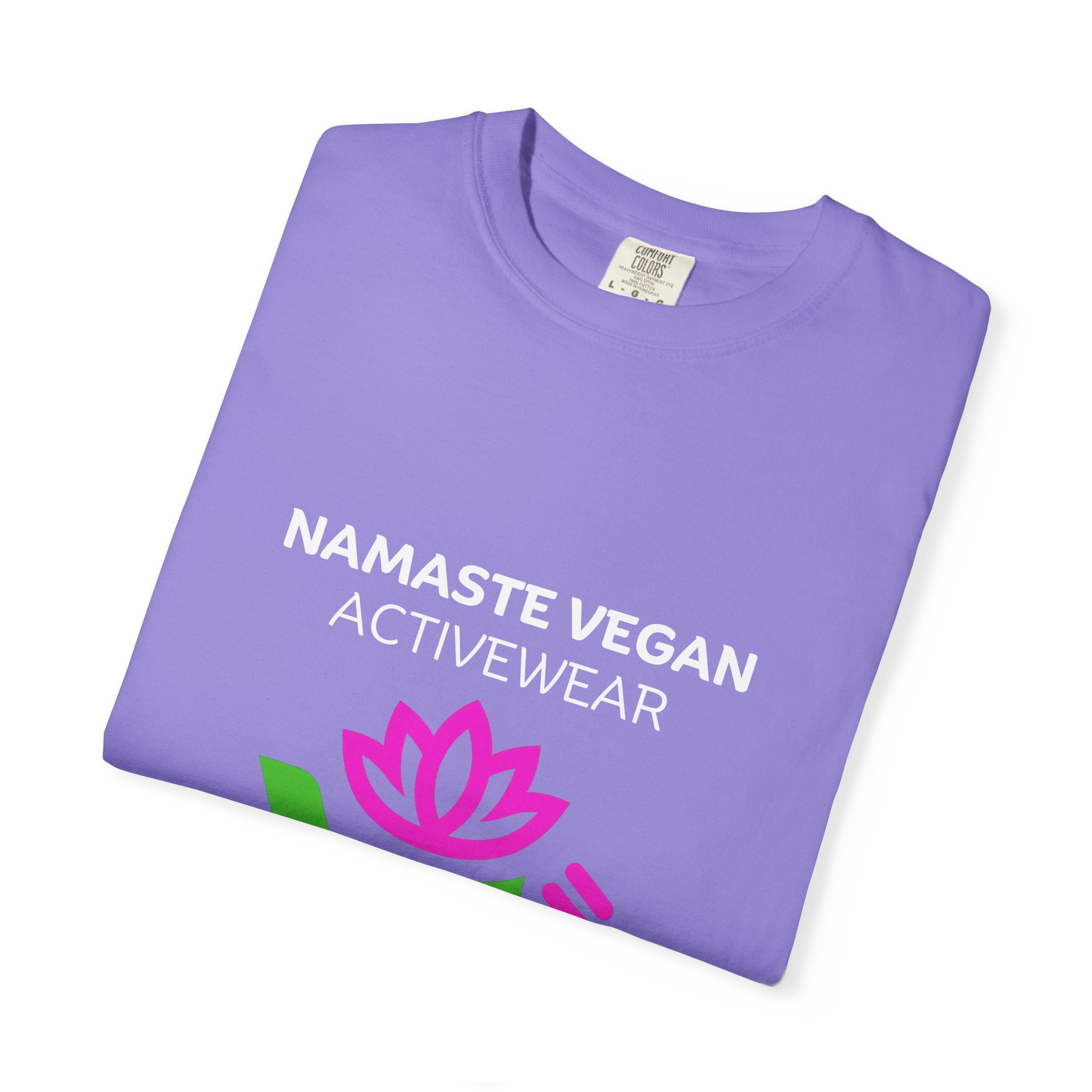 Vegan Namaste T-Shirt — "Namaste Vegan Activewear" with Lotus & Veggie Characters Printify