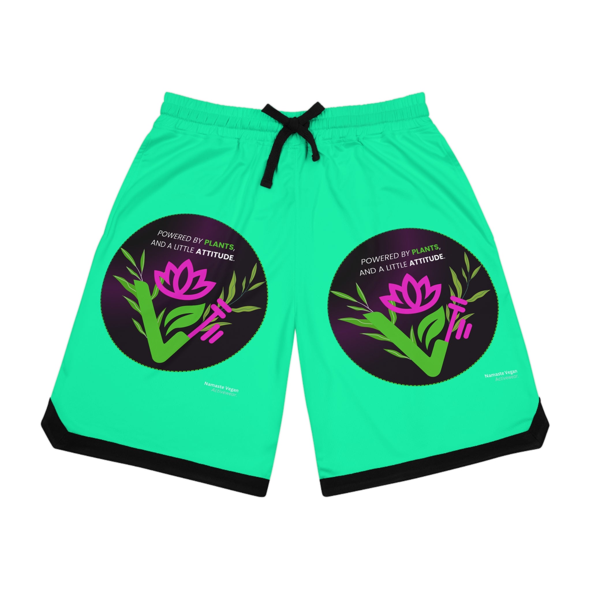 Basketball Shorts — "Powered by Plants" Floral Logo Rib Shorts Printify
