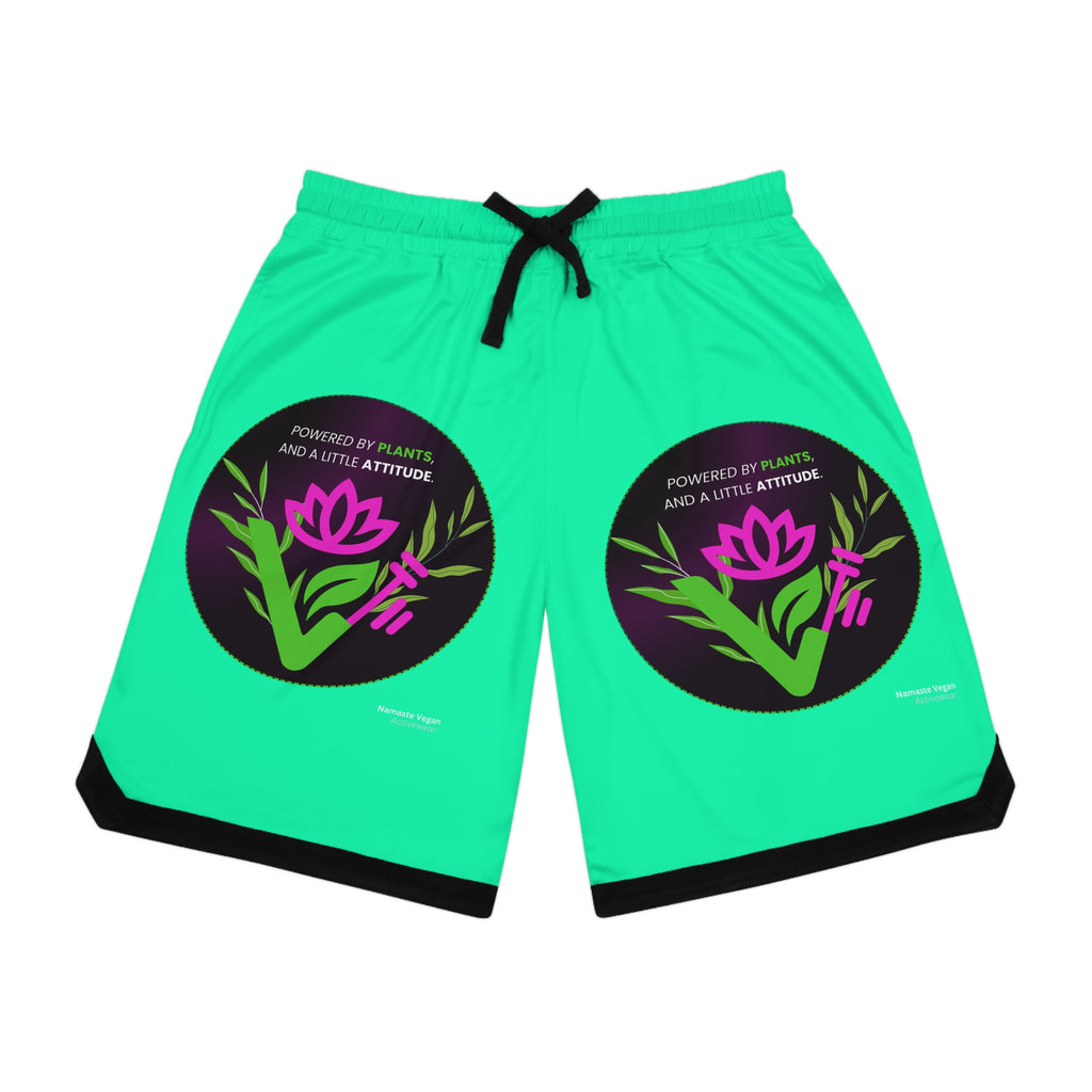 Basketball Shorts — "Powered by Plants" Floral Logo Rib Shorts